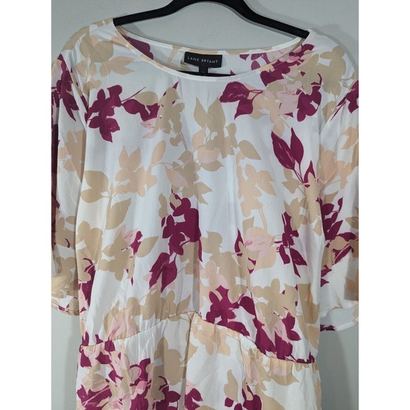 Lane Bryant Womens Floral Cream Pink Cinched Waist Tie Back Top Sz 28 Mature - Picture 5 of 9